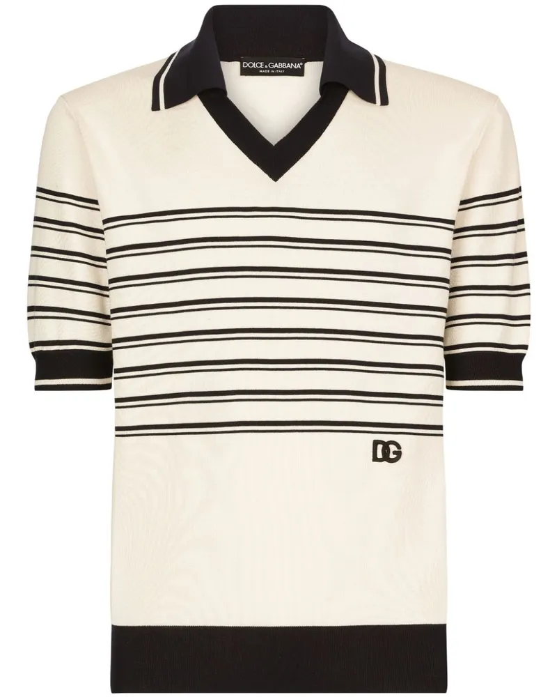 Dolce & Gabbana Gestreiftes Poloshirt mit Logo-Stickerei - Nude Nude