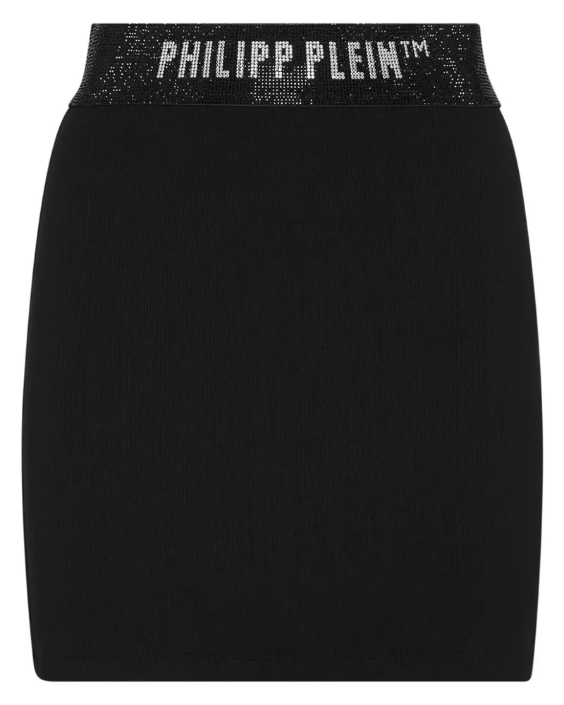 Philipp Plein Fein gerippter Minirock mit Logo-Bund - Schwarz Schwarz