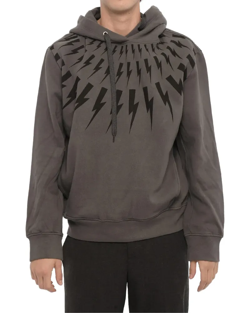Neil Barrett thunderbolt-print drawstring hoodie - Grau Grau