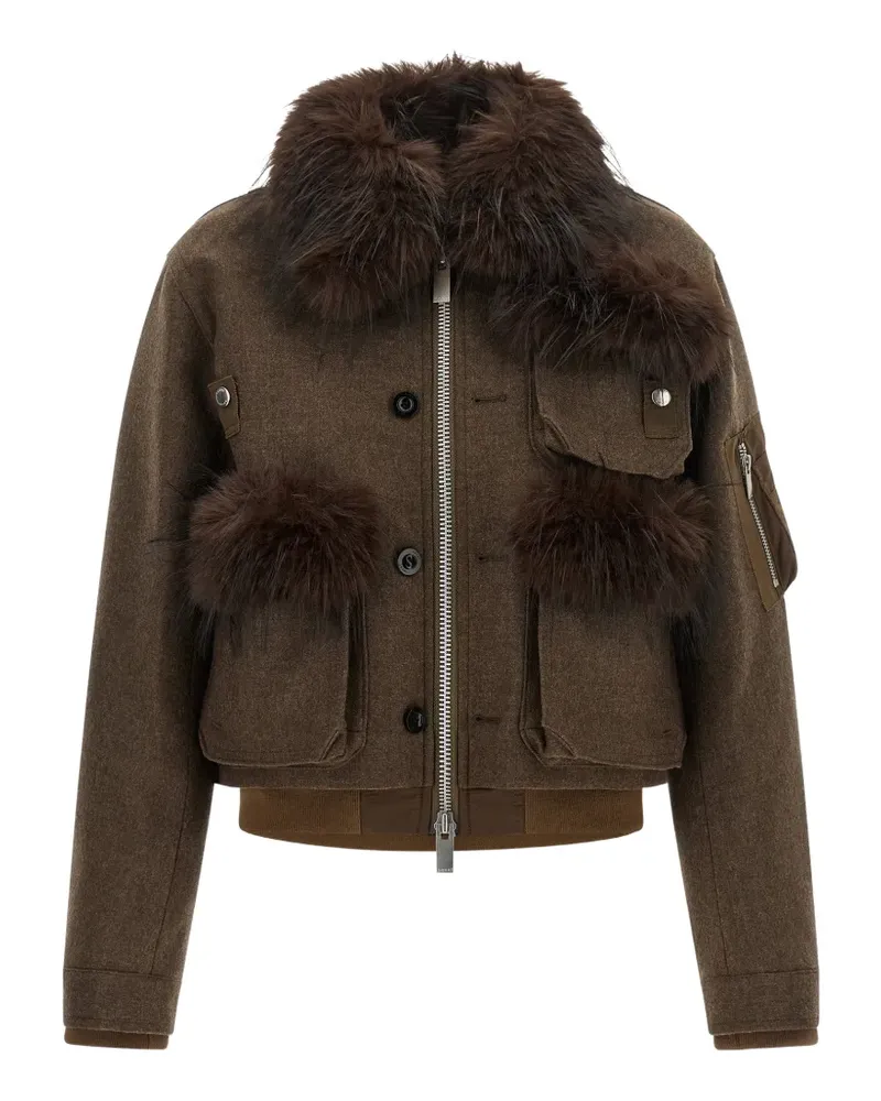 Sacai faux-fur wool jacket - Braun Braun