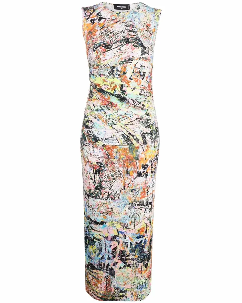 Dsquared2 Midikleid mit abstraktem Print - Weiß Weiß