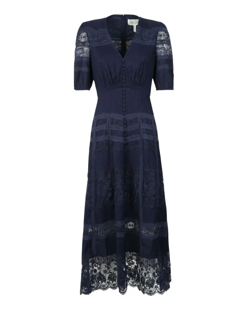 Saloni Lea Kleid mit Spitzeneinsätzen - Blau Blau