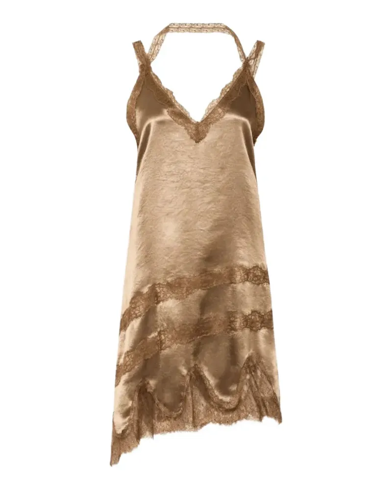 MARELLA lace-trim satin-finish aymmetric dress - Braun Braun
