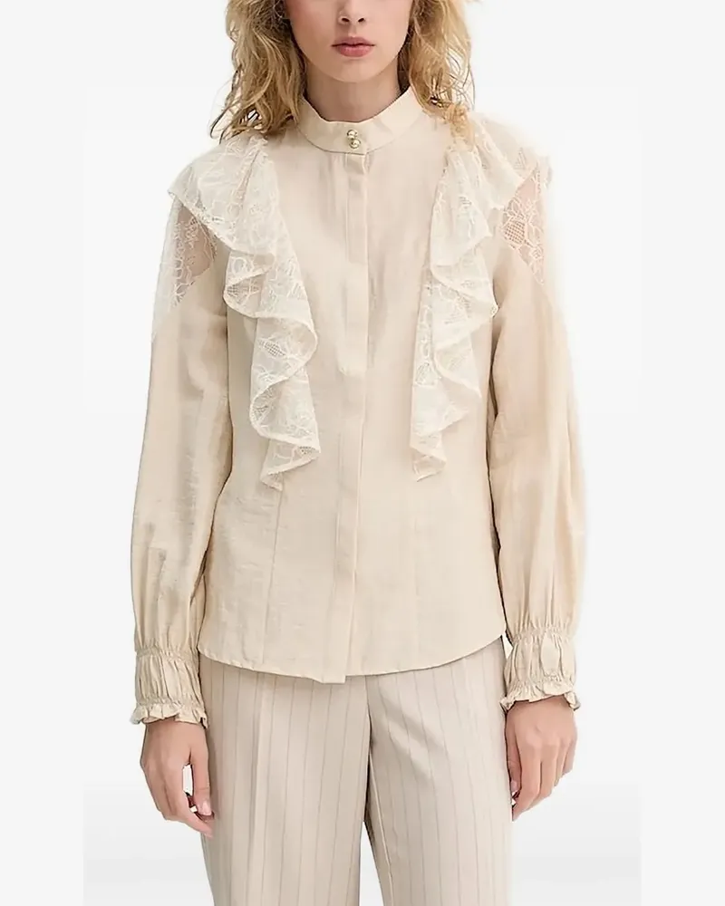 BRUUNS BAZAAR Bluse mit Rüschen und Spitze - Nude Nude