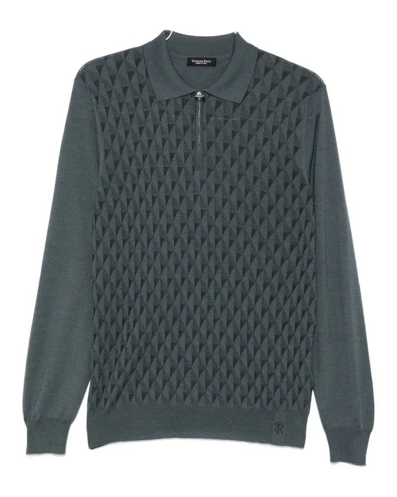 Stefano Ricci Geometrisch gemustertes Poloshirt mit Reißverschluss - Blau Blau