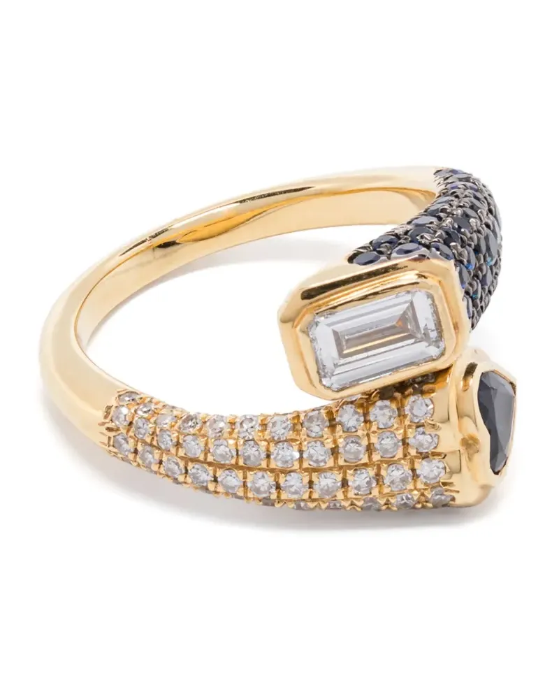 SHAY 18kt Mixed Bypass Gelbgoldring mit Diamanten und Saphir Gold