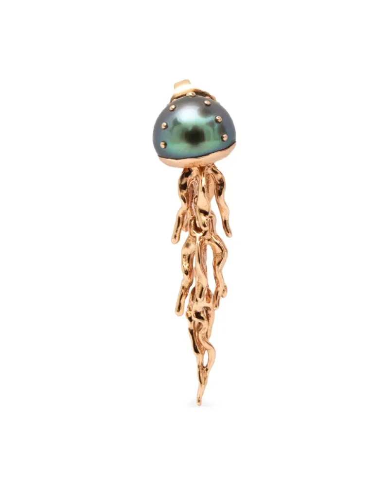 Bibi van der Velden 18kt Jellyfish Rotgoldohrring mit Perle - Rosa Rosa