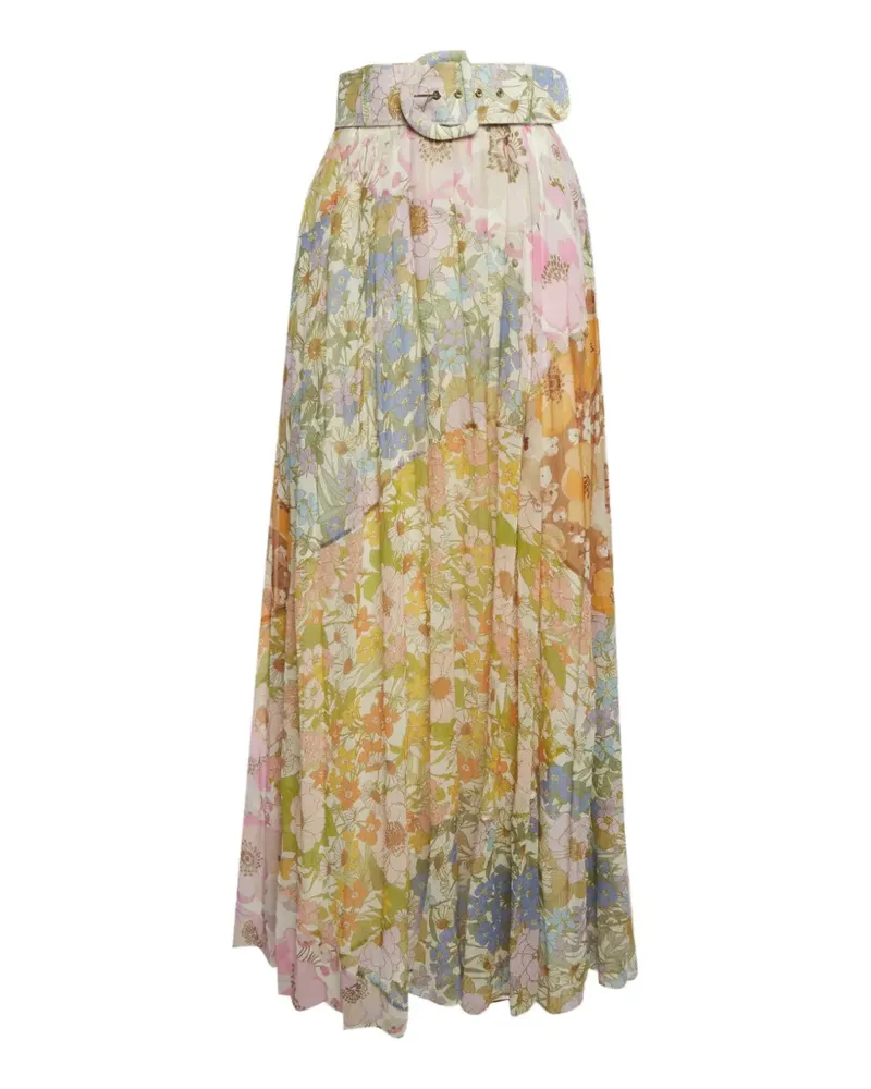 Zimmermann floral-print belted maxi skirt - Nude Nude