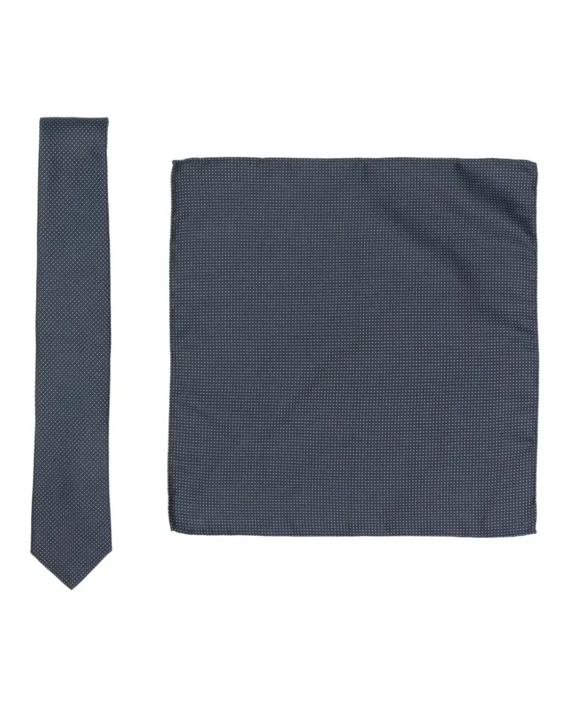 HUGO BOSS Set aus Krawatte und Einstecktuch mit Mikro-Punkten - Blau Blau