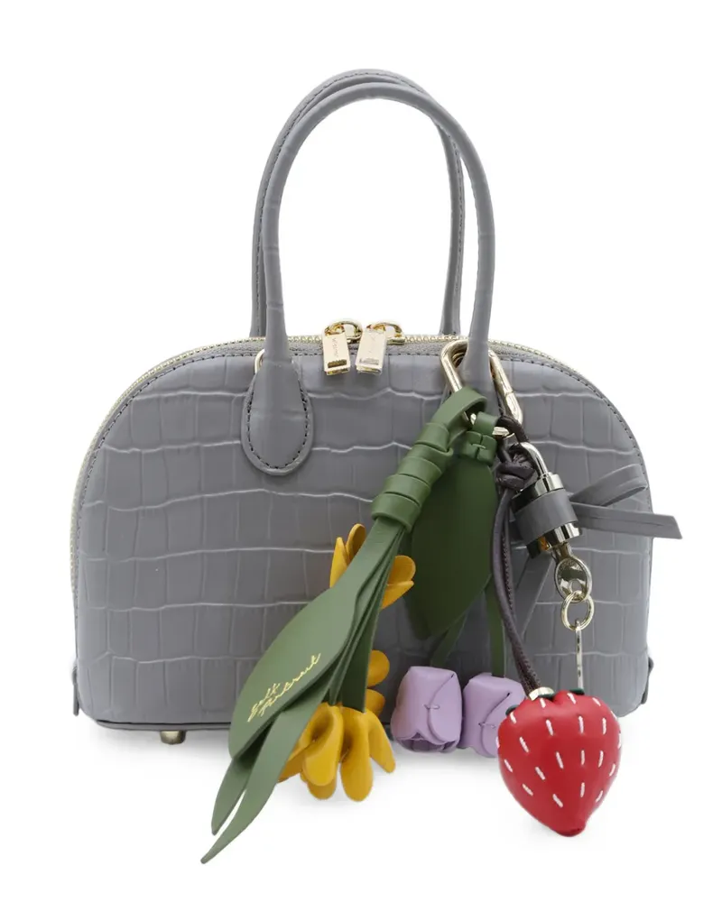 Self-Portrait mini croc-effect leather tote bag - Grau Grau