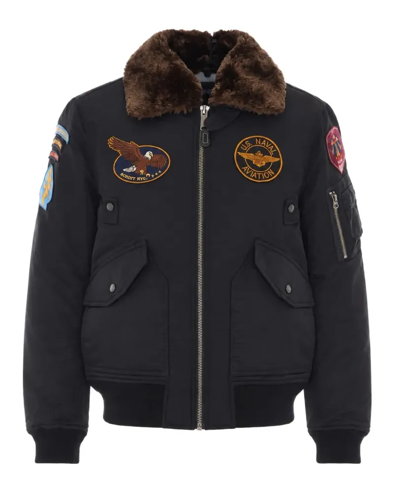 Schott N.Y.C Airston faux-fur logo-patch down jacket - Schwarz Schwarz