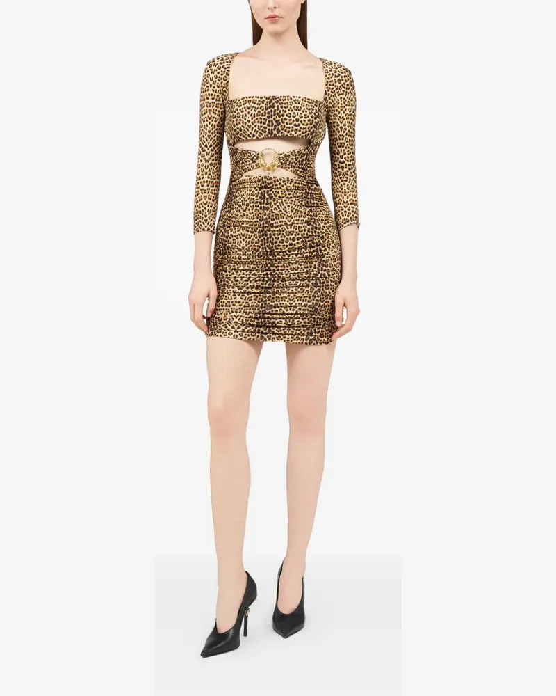 Roberto Cavalli cut-out animal-print mini dress - Nude Nude