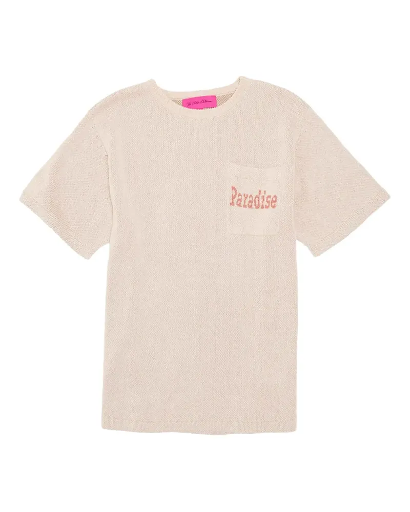 The Elder Statesman Paradise palm-tree chest-pocket T-shirt - Nude Nude