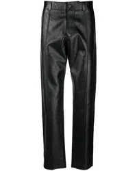 Versace Lederhose mit geradem Bein Schwarz