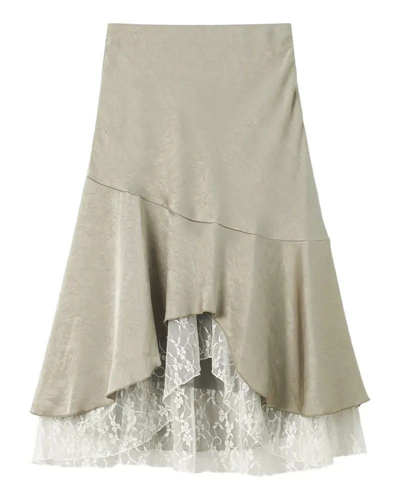 b+ab lace-trim asymmetric midi skirt - Nude Nude