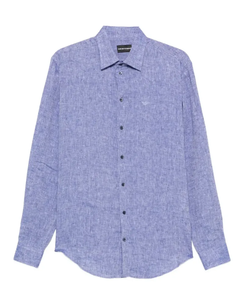 Emporio Armani logo-embroidered buttoned shirt - Blau Blau