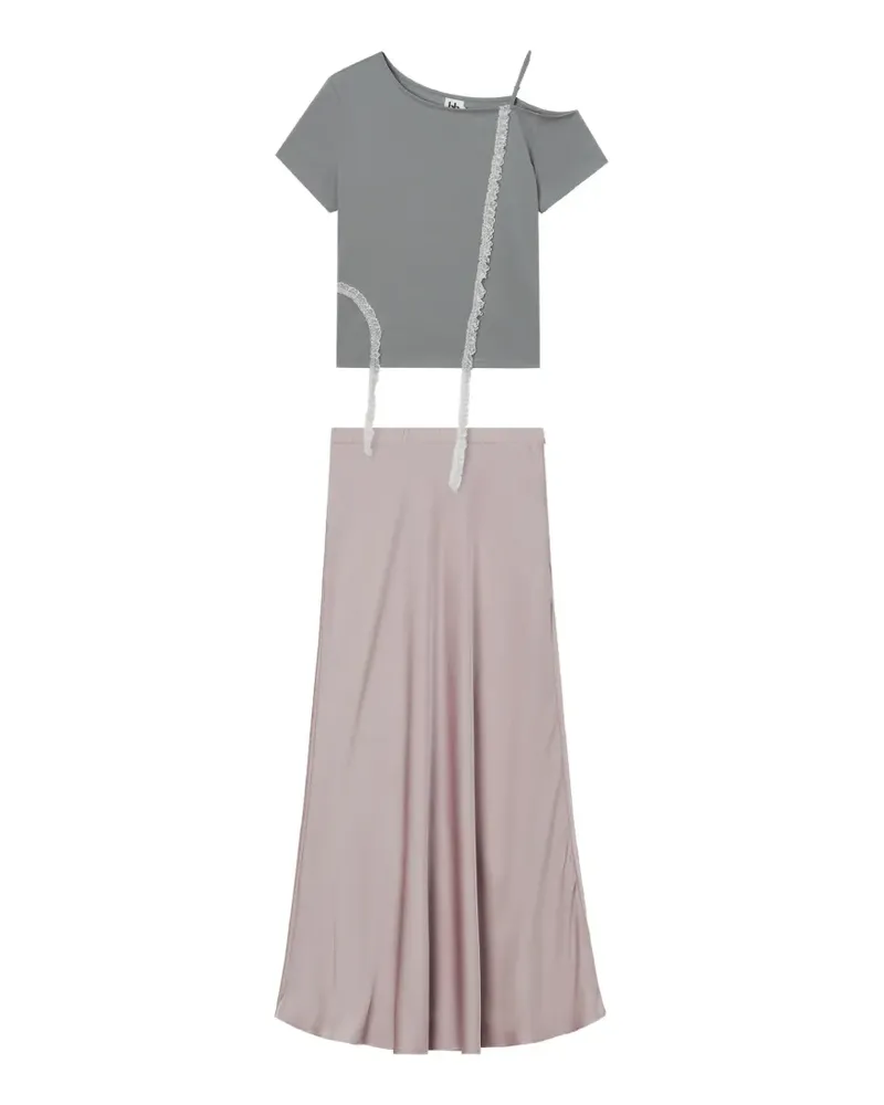 b+ab lace-trim A-line midi skirt - Rosa Rosa