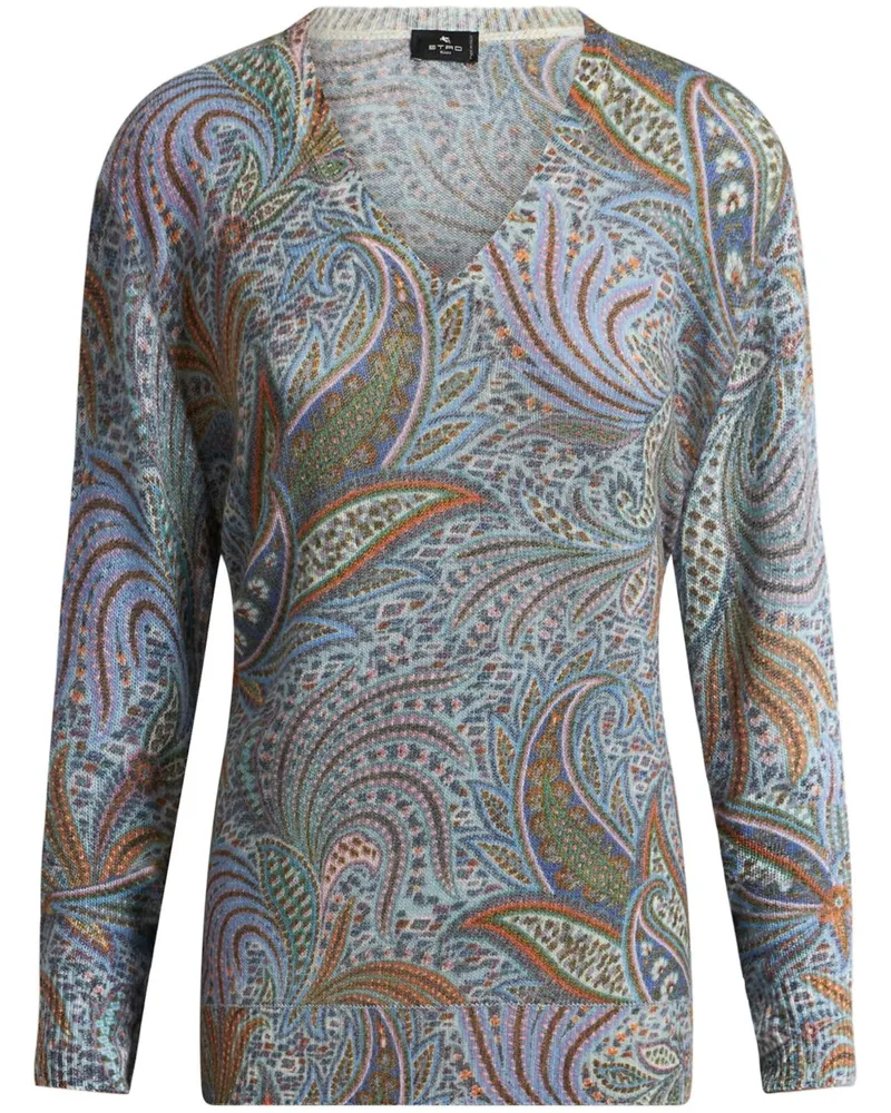 Etro Pullover mit Blatt-Print - Blau Blau