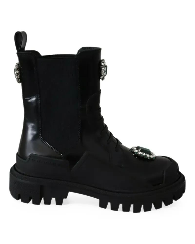 Dolce & Gabbana Lederstiefeletten mit Schmuckverzierung - Schwarz Schwarz