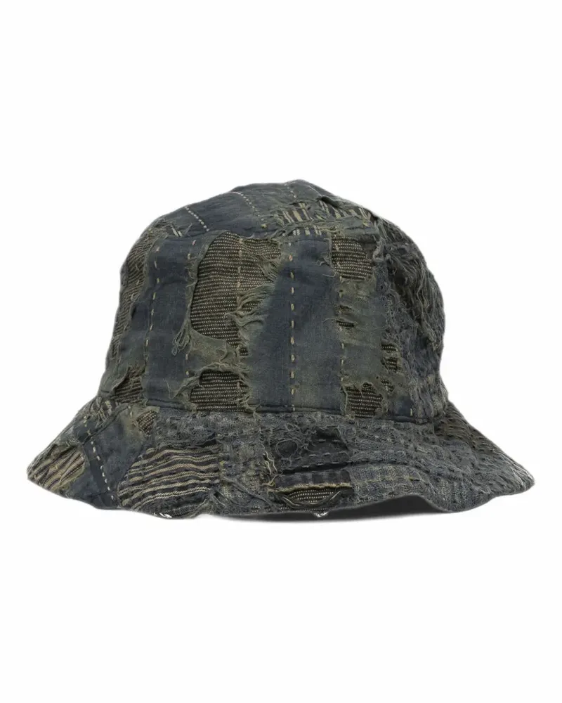 KAPITAL Boro Fischerhut im Distressed- und Patchwork-Look - Blau Blau