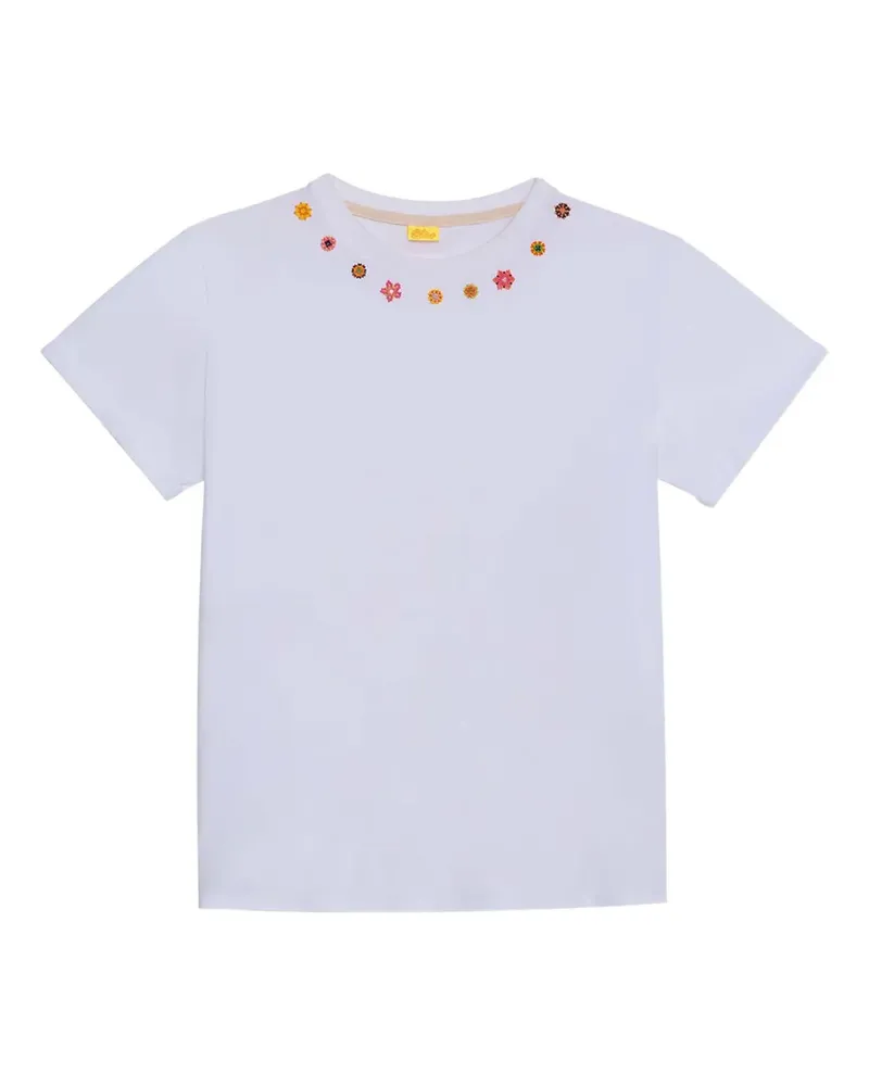 AGUA BENDITA T-Shirt mit Perlenkragen - Weiß Weiß