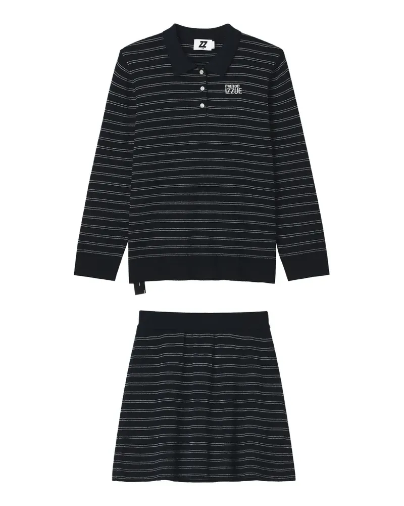 Izzue striped long-sleeve polo and skirt set - Schwarz Schwarz