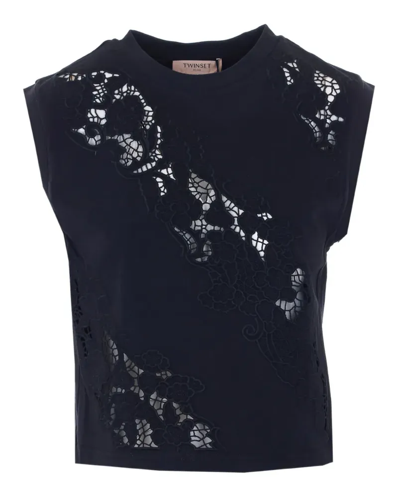 Twin-Set sangallo floral-embroidered T-shirt - Blau Blau