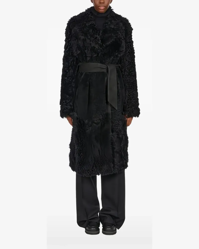 Ferragamo Mantel aus Shearling mit Gürtel - Schwarz Schwarz