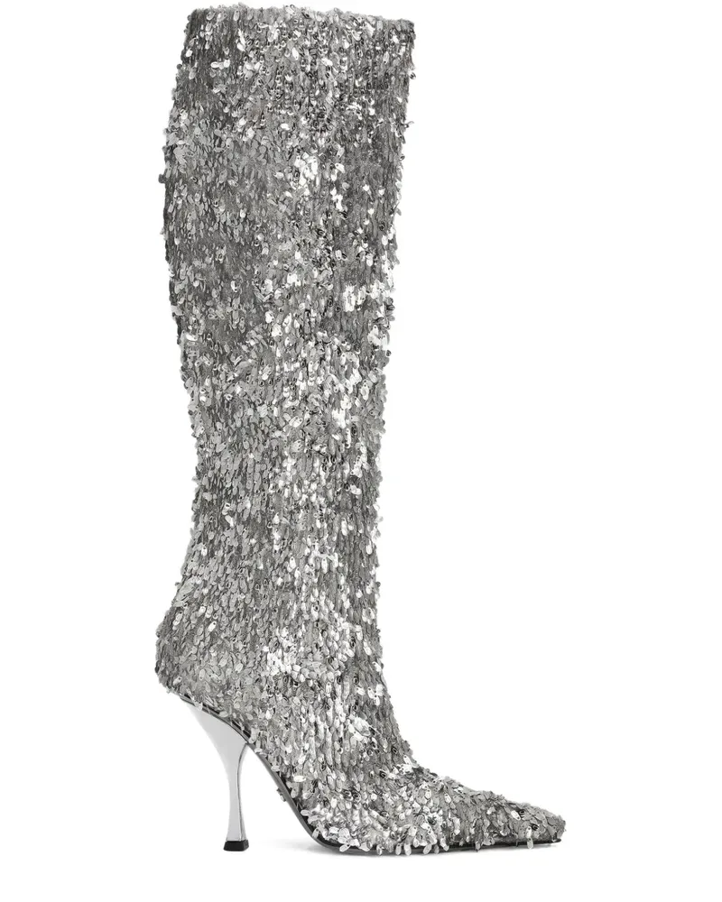 Dolce & Gabbana Stiefel mit Pailletten 105mm - Silber Silber