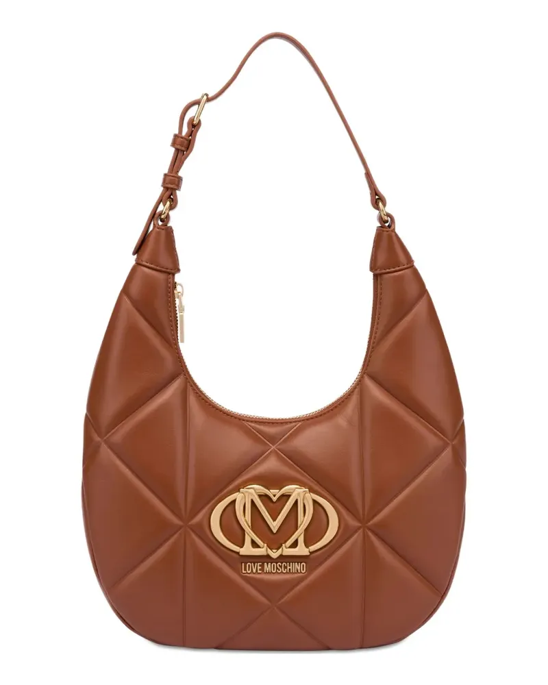 Moschino Schultertasche mit Logo-Schild - Braun Braun