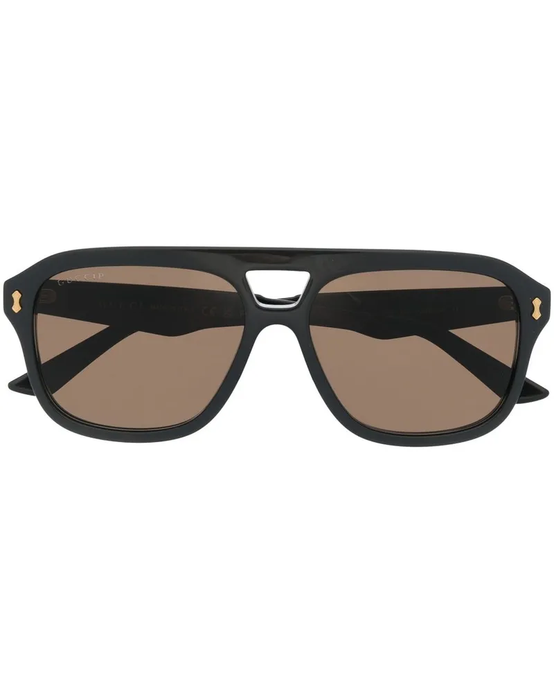 Gucci Pilotenbrille mit Logo Schwarz