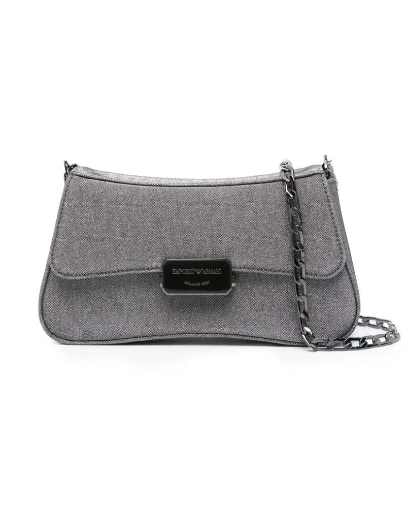 Emporio Armani Logo-Schultertasche im Glitter-Look - Silber Silber