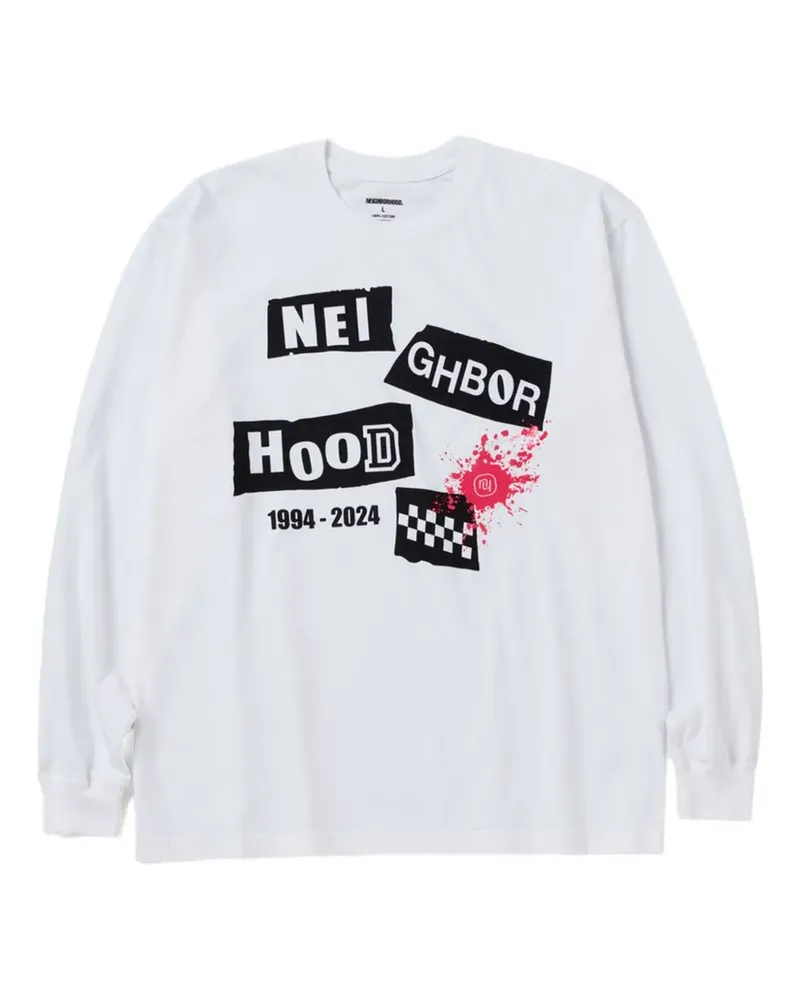 Neighborhood Langarmshirt mit grafischem Print - Weiß Weiß
