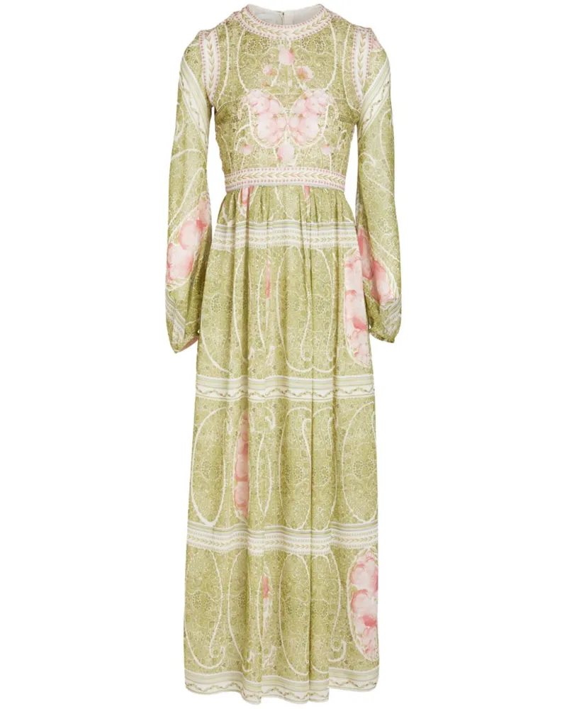 Giambattista Valli Georgette-Seidenkleid mit Pfingstrosen-Print - Grün Grün
