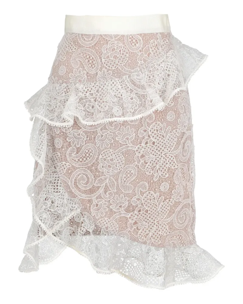 Self-Portrait floral-lace ruffled skirt - Weiß Weiß