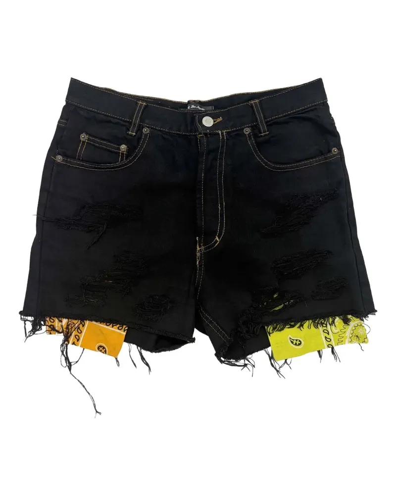 HTC Hollywood Trading Company distressed bandana-insert shorts - Schwarz Schwarz