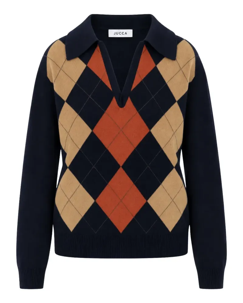 Jucca Pullover mit Kragen und Argyle-Intarsie - Blau Blau