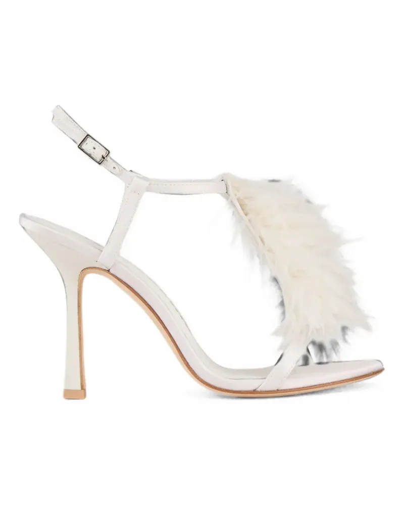 Kat Maconie Faryal feather-trim T-bar sandals - Weiß Weiß