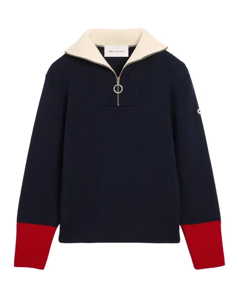 AMI Paris Wollpullover mit Reißverschluss - Blau Blau