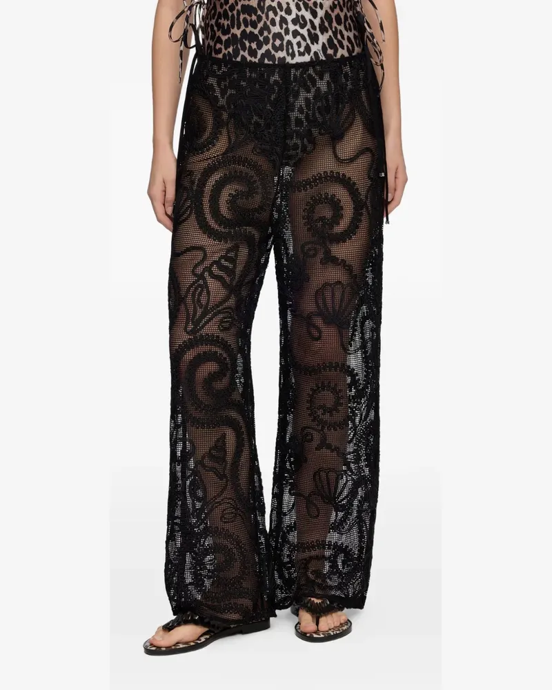 Ganni patterned net trousers - Schwarz Schwarz