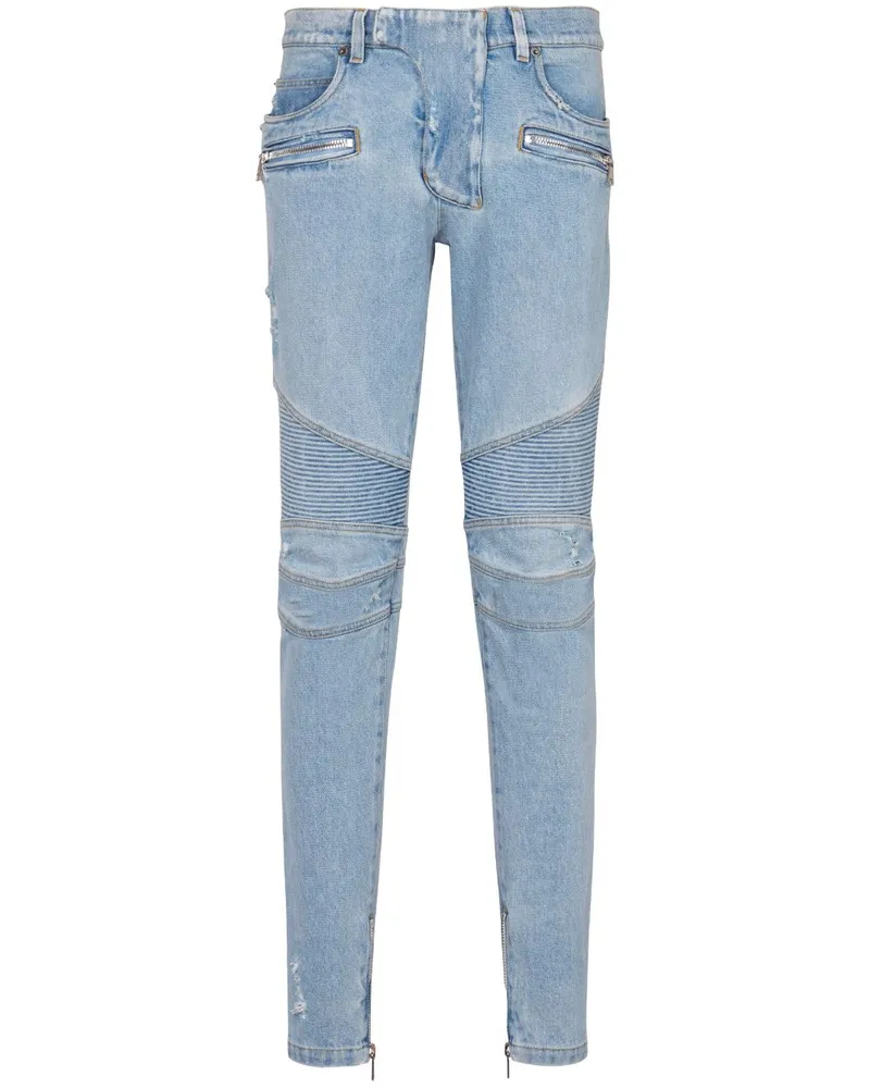 Balmain Halbhohe Biker Skinny-Jeans - Blau Blau