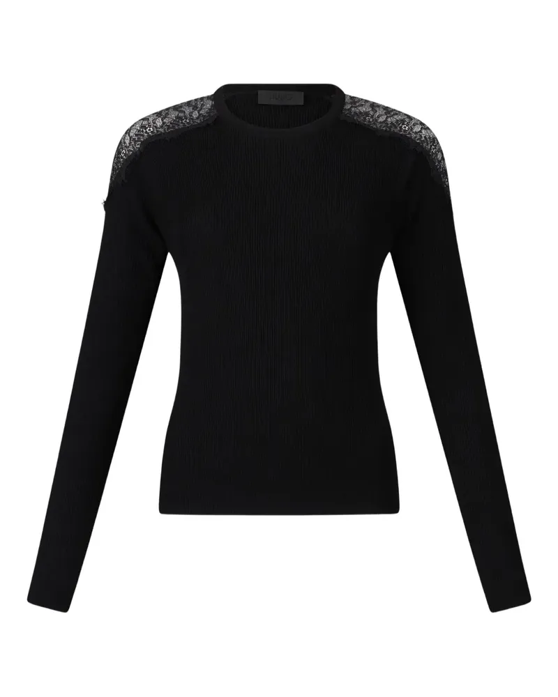 Liu Jo Gerippter Pullover mit Spitzeneinsatz - Schwarz Schwarz