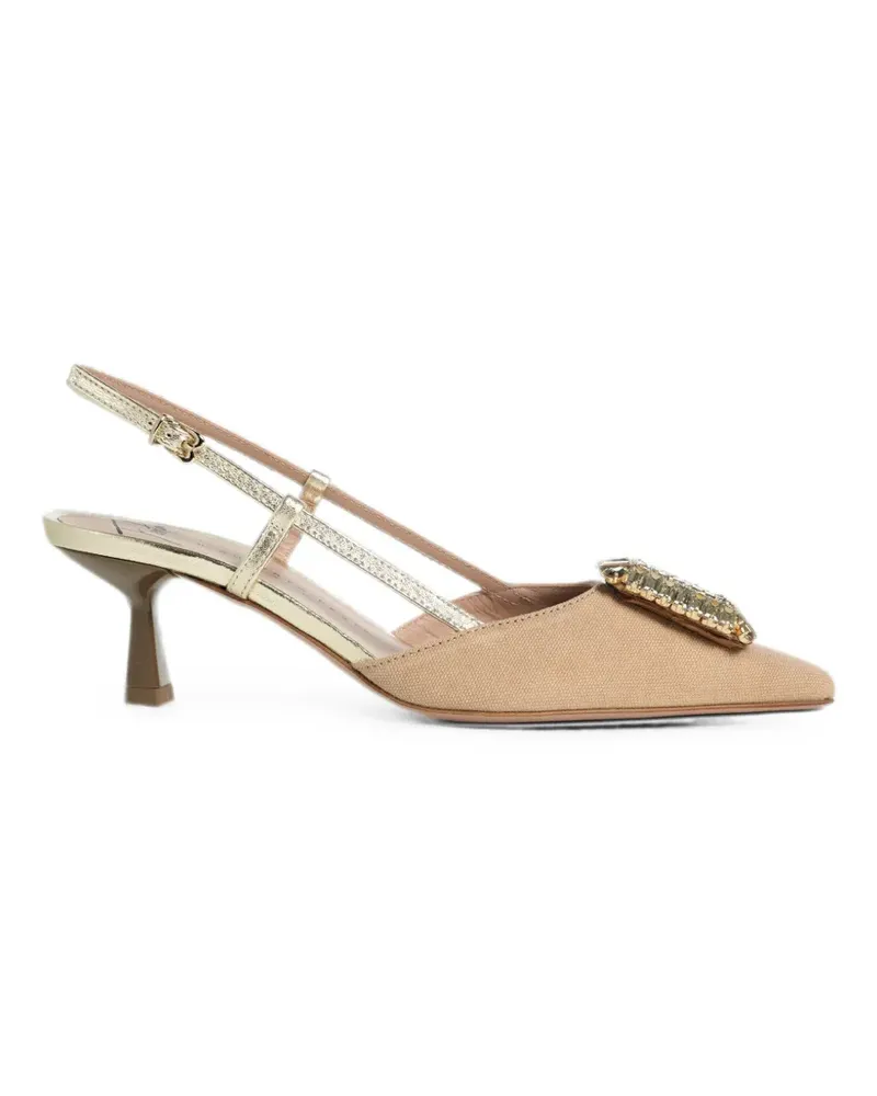 FESTA Milano Ingrid rhinestone-embellished squared-toe slingback heeled pumps - Nude Nude
