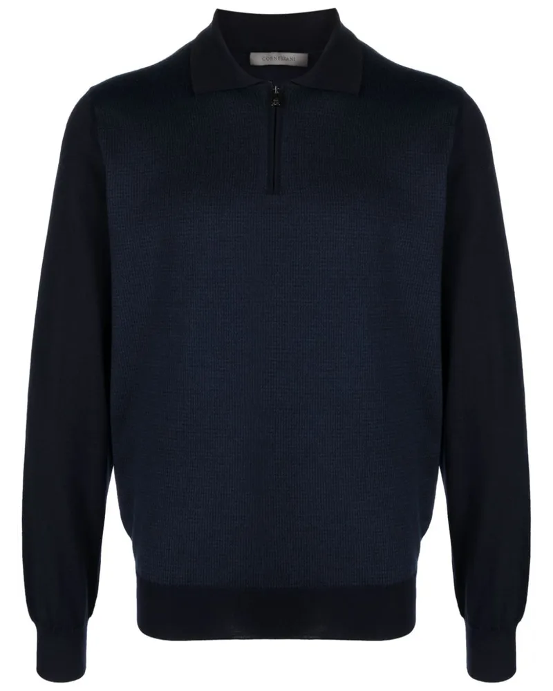Corneliani Fein gestricktes Poloshirt - Blau Blau