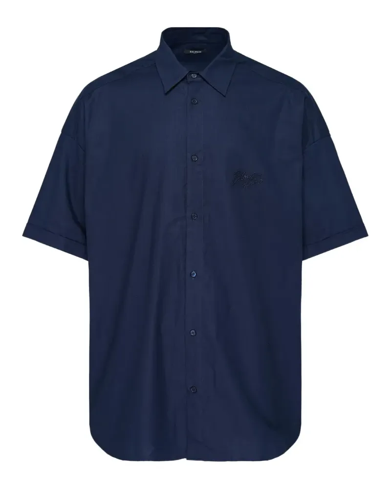 Balmain logo-embroidered short-sleeve shirt - Blau Blau