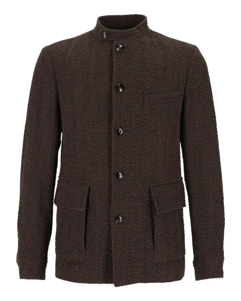 Giorgio Armani bouclé-knit button-up blazer - Braun Braun