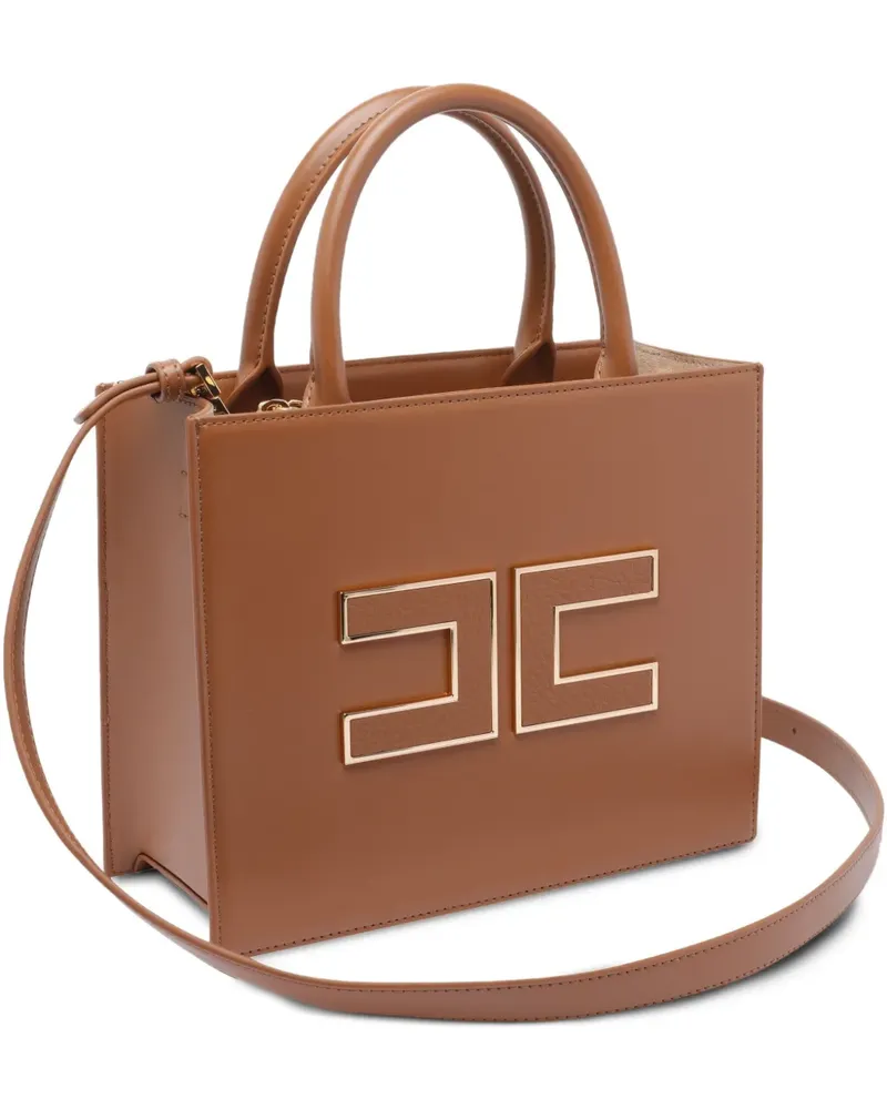 Elisabetta Franchi Mini 24/7 Tote Bag mit Logo-Schild - Braun Braun