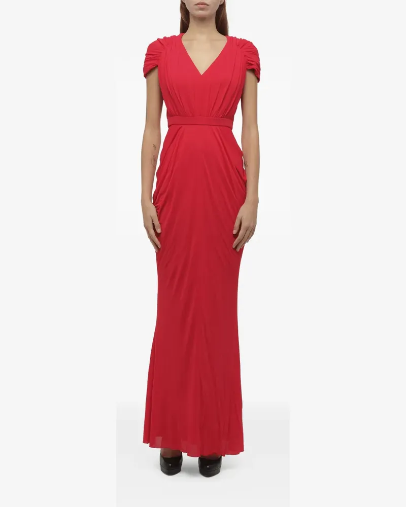 Alexander McQueen ruched V-neck maxi dress - Rot Rot