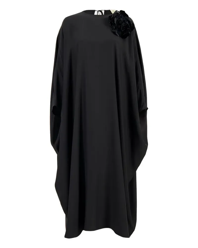 PAULA Seiden-Maxikleid mit Blumendetail - Schwarz Schwarz