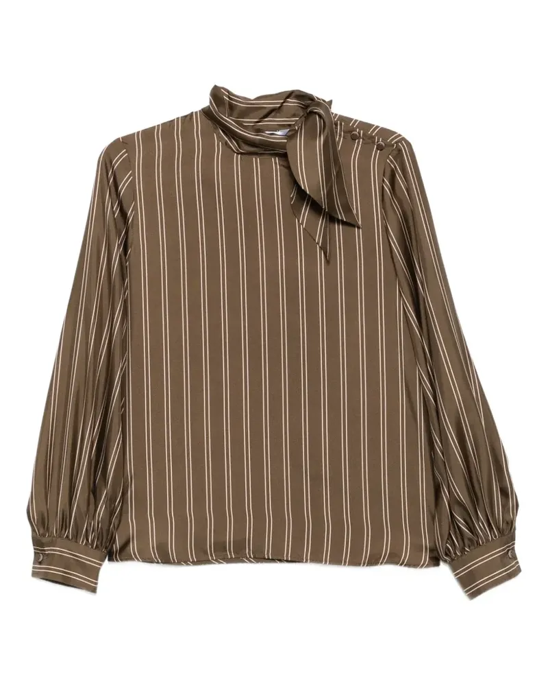 Max Mara Gestreifte Bingo Bluse mit Schleife - Braun Braun